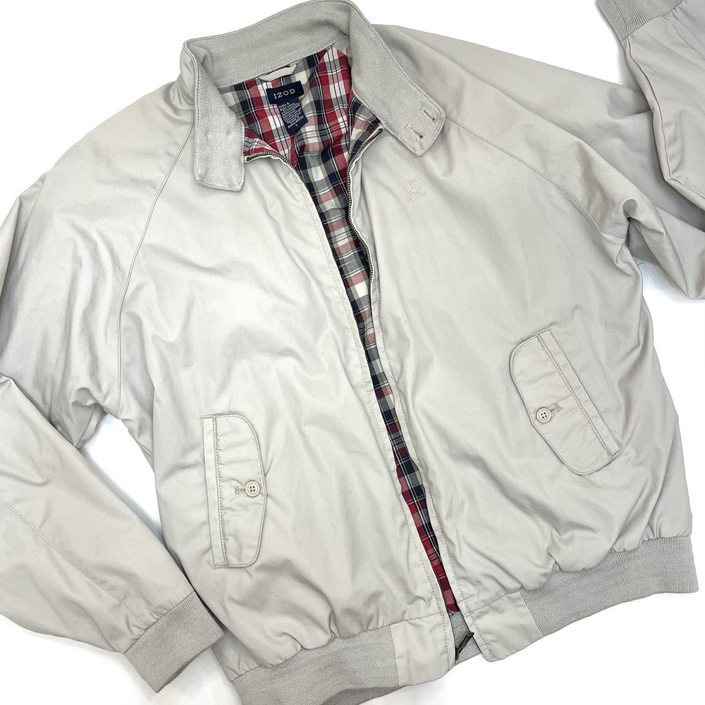 Izod Men's Vintage Khaki Members Only Windbreaker Jacket Plaid Lining Size Large